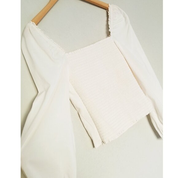 Reformation Isadora Top Blouse Eyelet Lace Trim Smocked Back Ivory Size 6 $148 - Picture 15 of 16